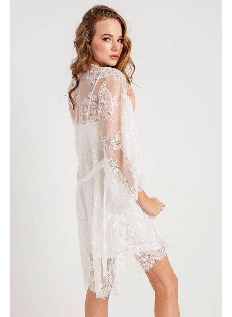 Magic Form - 32805 Women's Ecru Tassel Lace Single Dressing Gown - Image 1