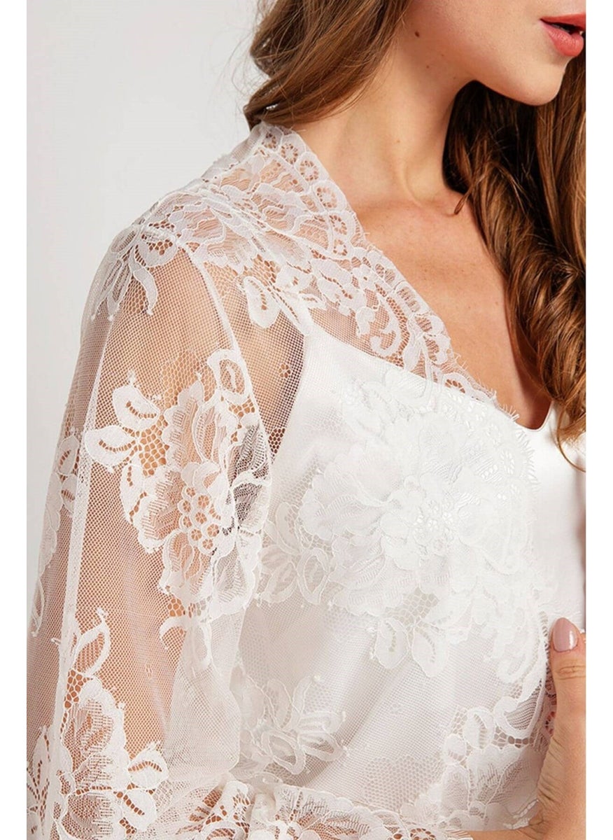 Magic Form - 32805 Women's Ecru Tassel Lace Single Dressing Gown - Image 1
