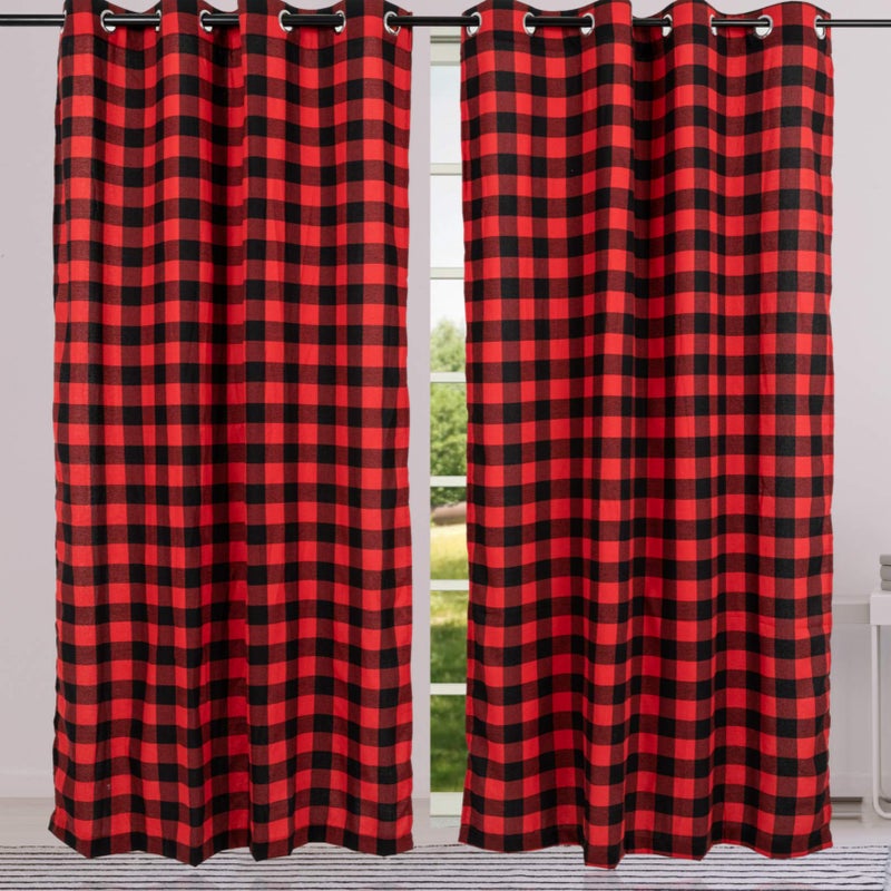 WOSIBO 2 Pack Buffalo Check Plaid Window Curtain Panels 5284 for Living Room Bedroom Farmhouse Courtyard Style Grommet Treatment Curtains Home Dcor 52 Inch by 84 Inch Red and Black