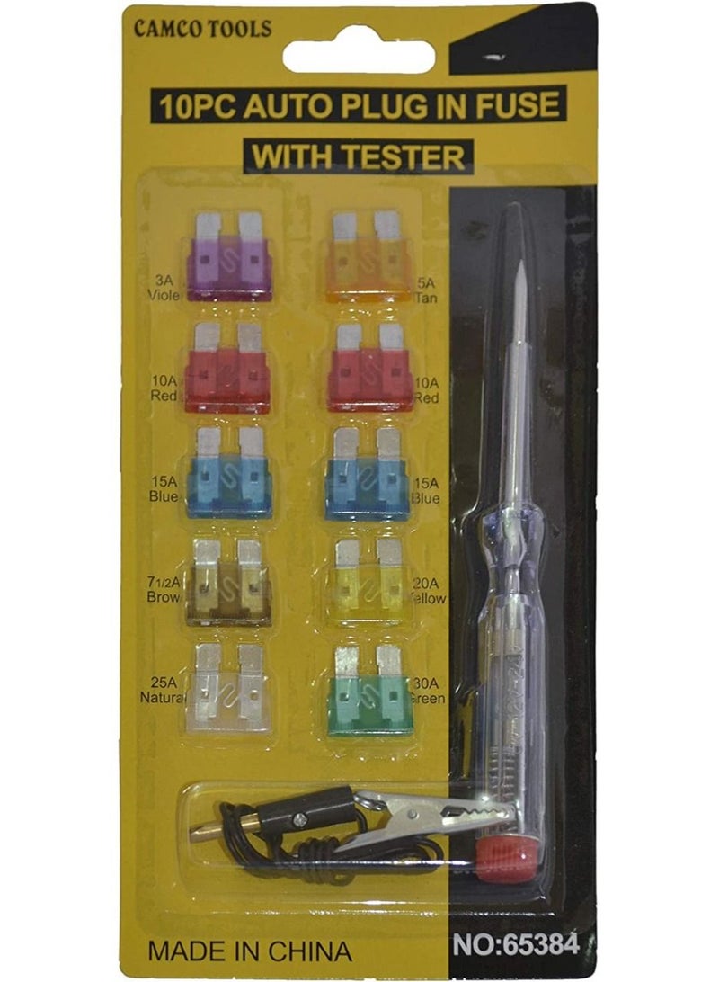 Generic A set of 10 car fuse circuit breaker pieces with a screwdriver to check the circuit breaker 