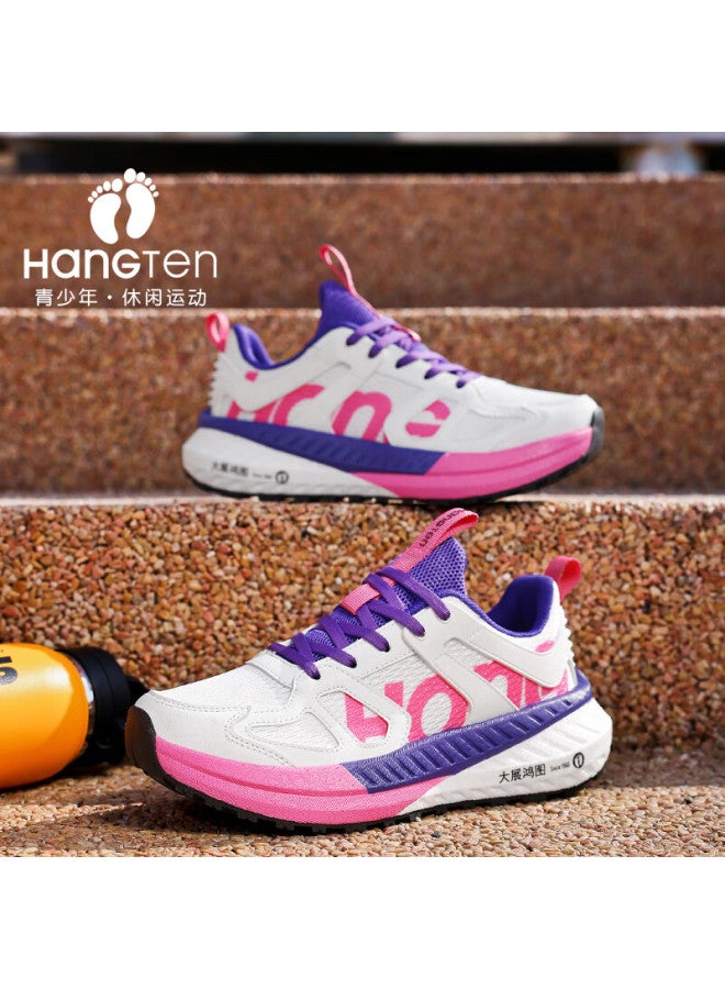 Huanteng Running Shoes Boys Youth Sports Shoes Shock Absorption Lightweight Racing Professional Running Shoes White/purple Rose Size 33