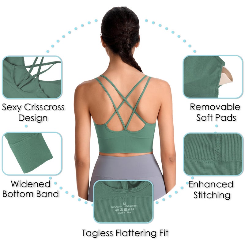 Evercute Cross Back Sport Bras Padded Strappy Criss Cross Cropped Bras for Yoga Workout Fitness Low Impact - Image 4