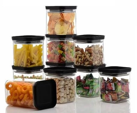 Kitchwell Air Tight Containers For Kitchen Organizer Storage Set | Square Airtight Storage Jar and Container Organizer | Plastic Kitchen containers Set | Home and Kitchen Storage Boxes (500 ML, 08) - Image 1