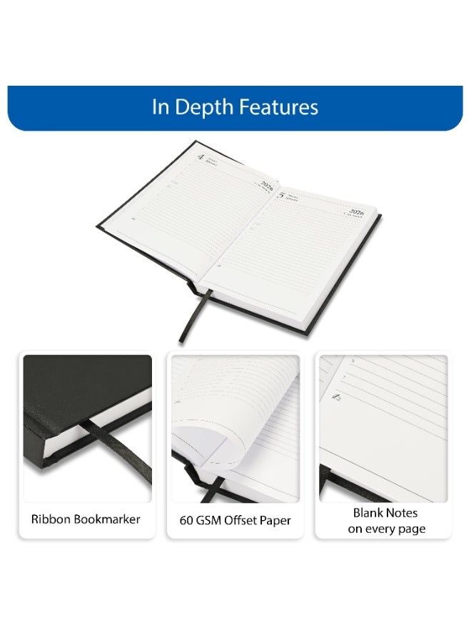 FIS مفكرة 2026، مفكرة بحجم A5 (148x210 مم)، غلاف صلب من مواد الفينيل، إنجليزي، ورق أبيض 60 جرام، لون أسود - FSDI21E26BK - Image 5