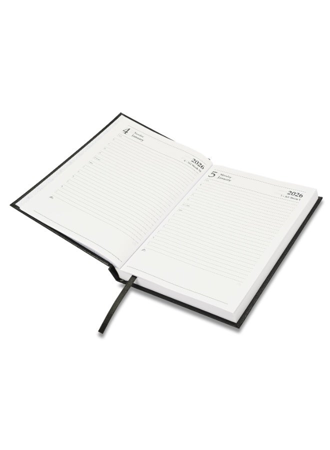 FIS مفكرة 2026، مفكرة بحجم A5 (148x210 مم)، غلاف صلب من مواد الفينيل، إنجليزي، ورق أبيض 60 جرام، لون أسود - FSDI21E26BK - Image 3