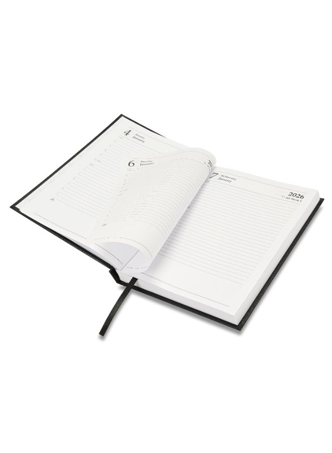 FIS مفكرة 2026، مفكرة بحجم A5 (148x210 مم)، غلاف صلب من مواد الفينيل، إنجليزي، ورق أبيض 60 جرام، لون أسود - FSDI21E26BK - Image 4