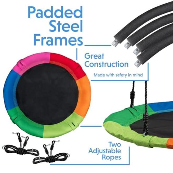 40 Inch Saucer Tree Swing for Kids and Adults – Convertible Indoor Outdoor Play Seat with Weather Resistant Oxford Fabric Hanging Kit – Supports 900 lbs Family Backyard Patio Use - Image 3