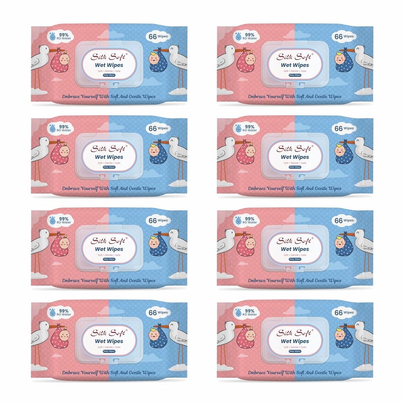 Silk Soft Multipurpose Wet Wipes – 528 Wipes (66 x 8 Packs) | Gentle, Alcohol-Free & Hypoallergenic | Effective Cleaning for Hands, Face & Surfaces - Image 1