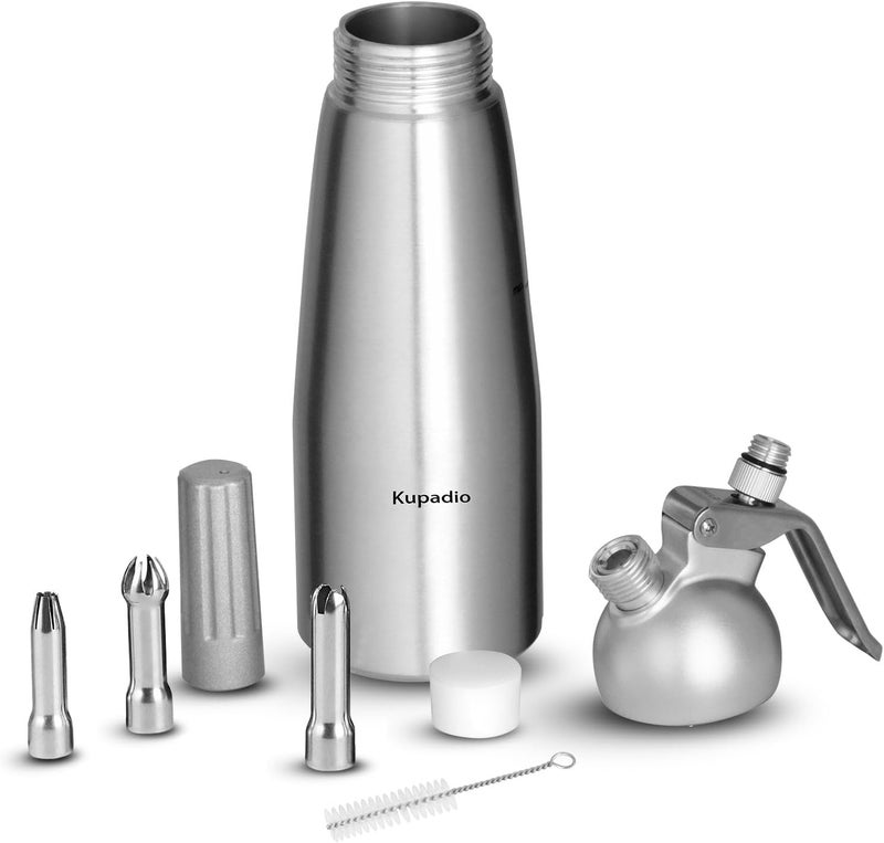 Kupadio Professional Aluminum Whipped Cream Dispenser Cream Maker 500mL (1 Pint) for Desserts Gourmet Cream Whipper with 3 Decorating Nozzles - Image 4