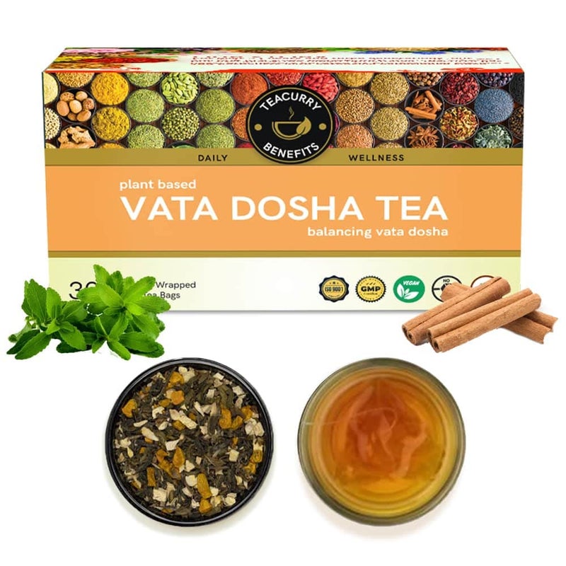 TEACURRY Vata Dosha Tea (1 Month Pack, 30 Tea Bags) - Helps with Vata, Relaxation, calming & Digestion | 100% Natural Ingredient - licorice, ginger, cardamom, cinnamon - Image 1