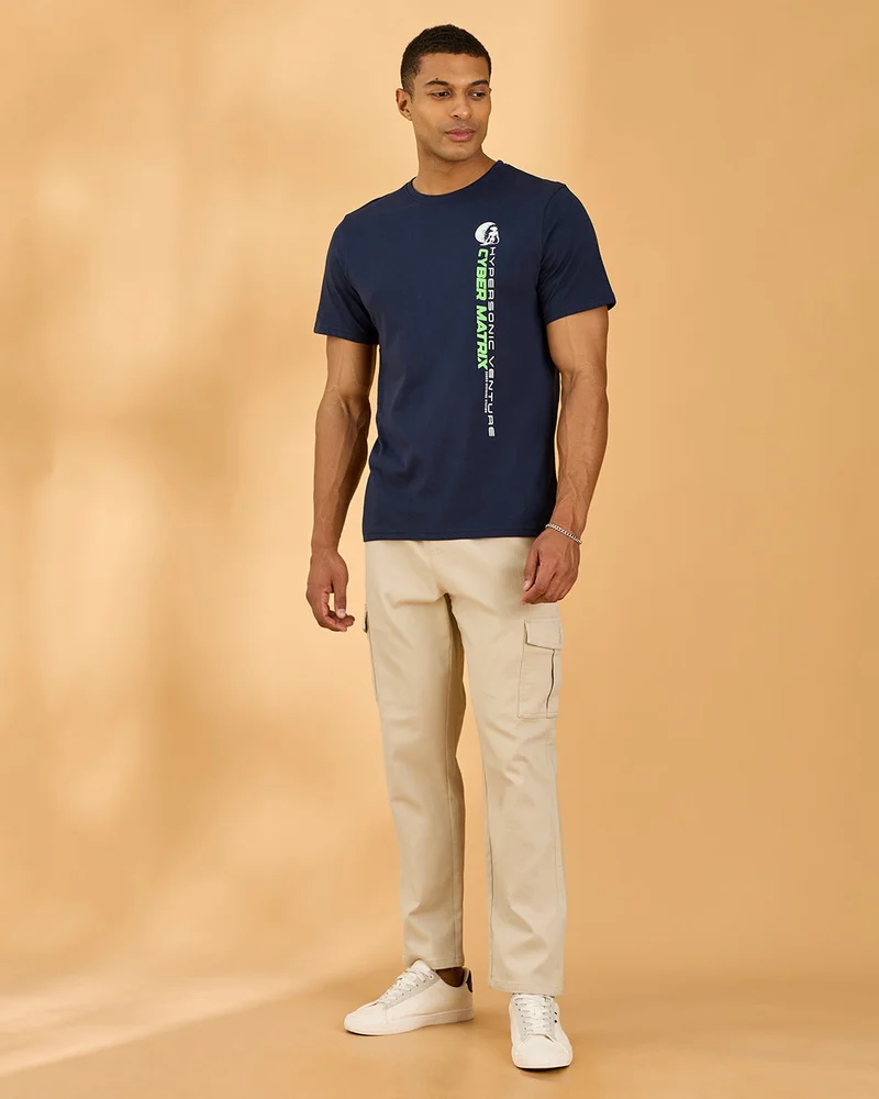 Redtag Men Navy Printed T-Shirt