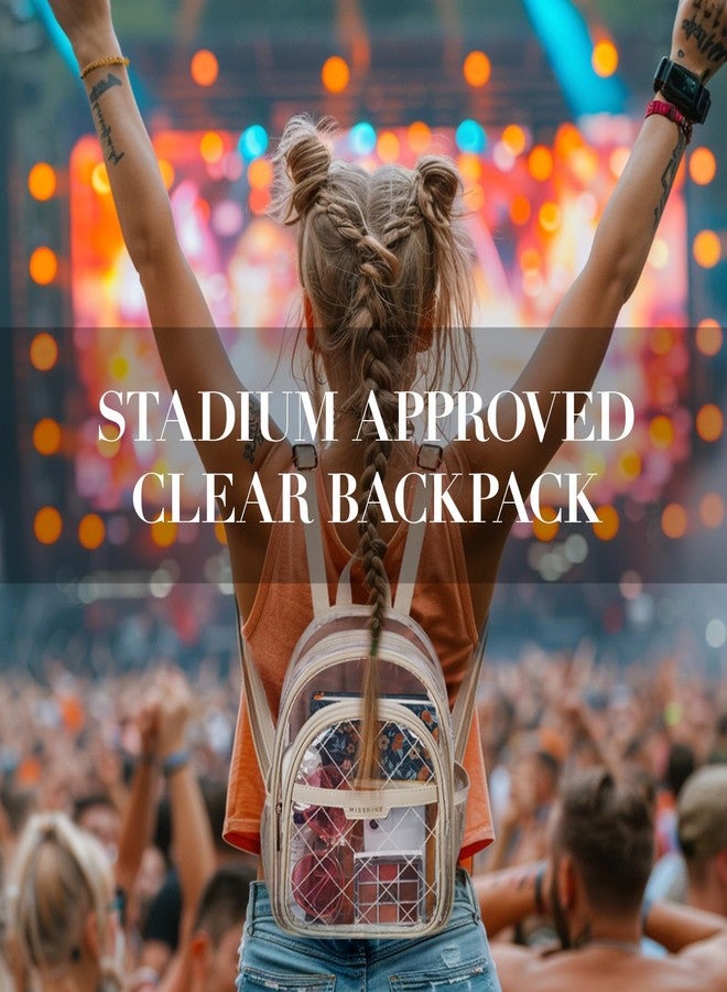 Missnine Clear Backpack for Stadium Approved, Quilted Clear Bag for Stadium Events with Leather Trim for Sports Event, Concert, Festival, Daily - Image 2