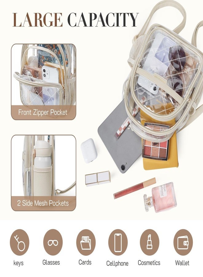 Missnine Clear Backpack for Stadium Approved, Quilted Clear Bag for Stadium Events with Leather Trim for Sports Event, Concert, Festival, Daily - Image 3