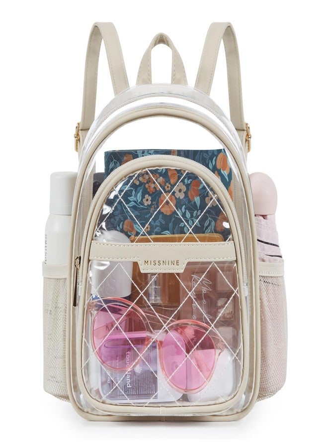 Missnine Clear Backpack for Stadium Approved, Quilted Clear Bag for Stadium Events with Leather Trim for Sports Event, Concert, Festival, Daily - Image 1