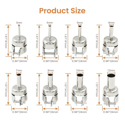 Serplex® 8Pcs Hot Air Gun Nozzles 3-12mm Diameter Conical Nozzles Stainless Steel Heat Resistant Universal Adjustable Conical Nozzles for Hot Air Gun - Image 2
