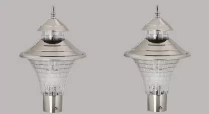 Areezo c Gate Lamp Classical Silver Polished Finish Outdoor Garden Light Steel Round 21cm Modern Unbreakable Lamp for Garden Terrace Yard Patio and Fence Pack of 2