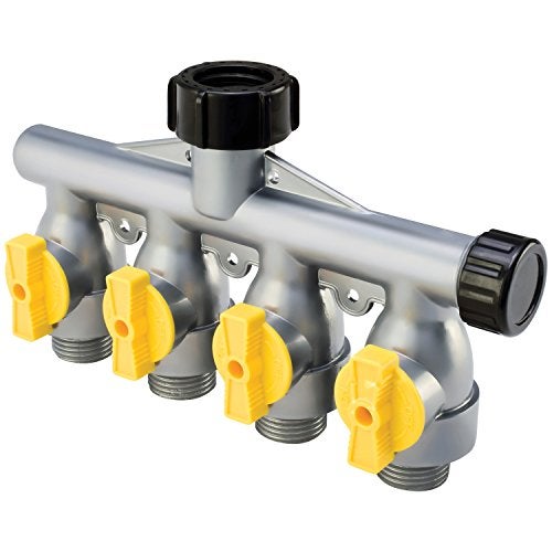 Melnor HiFlo 4-Way Hose Valve - 2.3" - Silver, Black, Yellow - Image 1