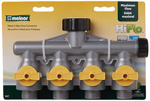 Melnor HiFlo 4-Way Hose Valve - 2.3" - Silver, Black, Yellow - Image 2