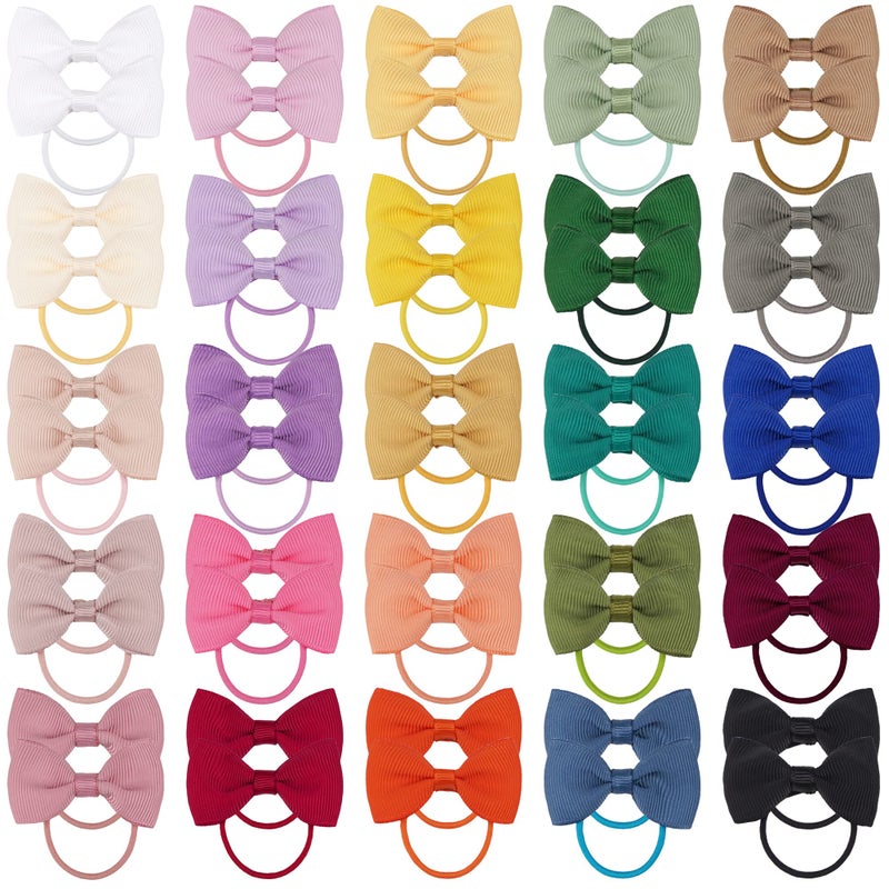 BBgifts 50Pcs Baby Hair Ties With Bows  2 Inch Baby Bows Rubber Bands Hair Ties Ponytail Pigtail Holder  Hair Accessories For Infants Toddlers Baby Girls Multi-Colored - Image 1