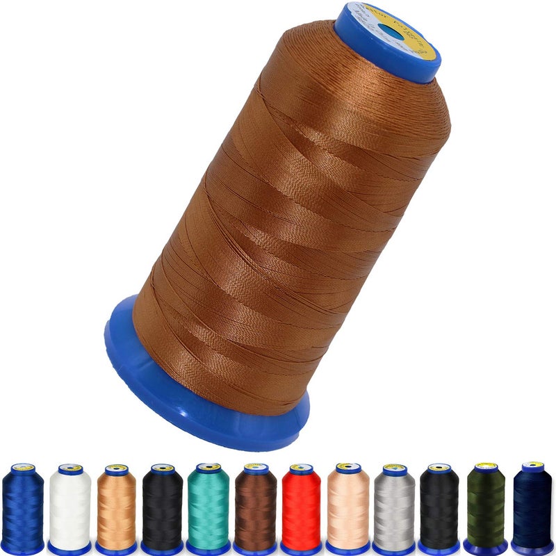 Heavy Duty Thread 1800 Yards Size T7069 210D3 All Purpose High Strength Polyester Sewing Thread for Weaves Upholstery Jeans and Weaving Hair Drapery Beading Purses Leather Bright Brown