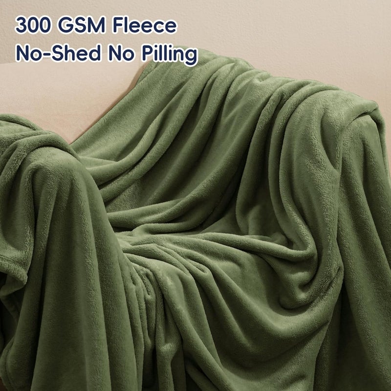PHF Ultra Soft Fleece Blanket King Size, No Shed No Pilling Luxury Plush Cozy 300GSM Lightweight Blanket for Bed, Couch, Chair, Sofa Suitable for All Season, 274cm x 229cm, Olive Green - Image 3