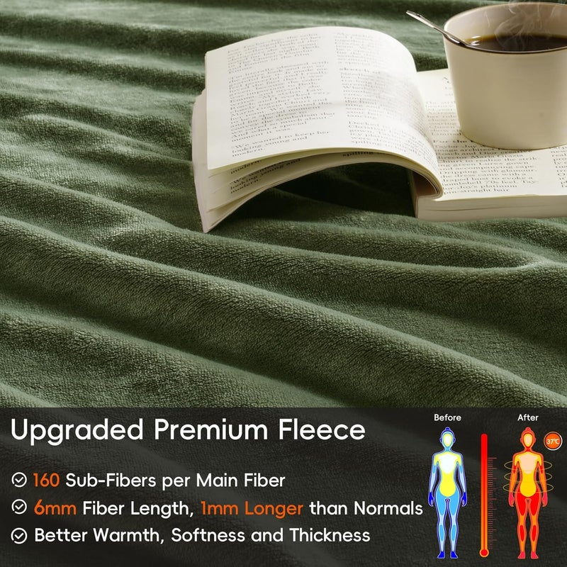 PHF Ultra Soft Fleece Blanket King Size, No Shed No Pilling Luxury Plush Cozy 300GSM Lightweight Blanket for Bed, Couch, Chair, Sofa Suitable for All Season, 274cm x 229cm, Olive Green - Image 4