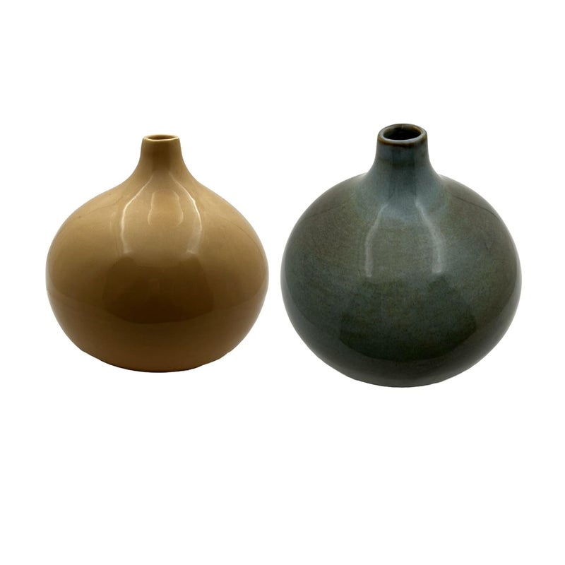 Earthly Edges Handcrafted Balloon Shaped Ceramic Vase by Earthly Edges Unique Decorative Centerpiece for Home Office Gift Elegant Whimsical HandPainted DecorSet of 2 BeigeSmokey Green 