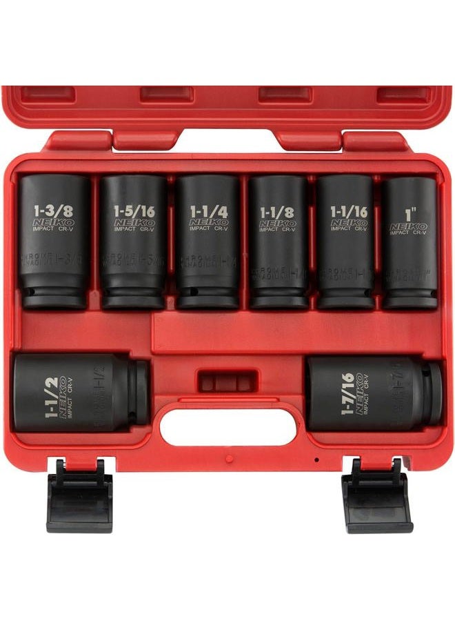 Neiko 02461A 3/4" Drive Deep Impact Socket Set, 8 Piece Jumbo Assortment | Standard SAE Sizes (1-Inch to 1-1/2-Inch) | Chrome Vanadium Steel - Image 1