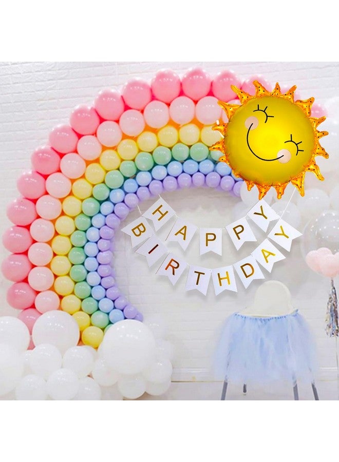 بارتي بروبس زينة عيد ميلاد بطابع قوس قزح من بارتي بروبس - 64 قطعة، متعددة الألوان للبنات والأولاد | ديكورات أعياد ميلاد ملونة | رقائق معدنية، بالونات باستيل، لافتة (ورق مقوى)، نقطة لاصقة، شريط قوس - Image 1