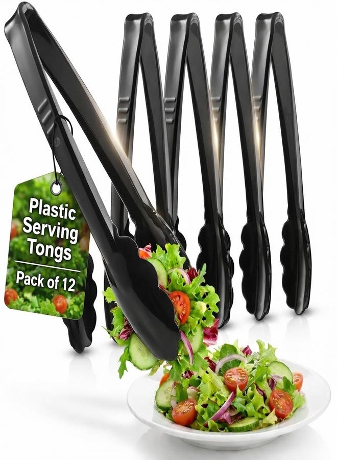 JoyServe Plastic Tongs for Serving (Pack of 12) 9 Inch - Heavy-Duty Hard Plastic Reusable or Disposable Serving Tongs for Catering, Dinner Parties, Banquets, Buffets, Events, Weddings and Everyday Use, Black - Image 1