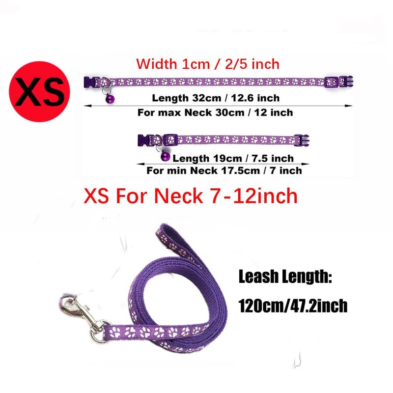 WeimoMonkey XXS Dog Collar with Bell Leash Set, Nylon Basic Reflective Puppy Collars Paw Print for Boys Girls Xs Small Cat Pet Animal Litter Tiny Kitten,Pale Purple - Image 4