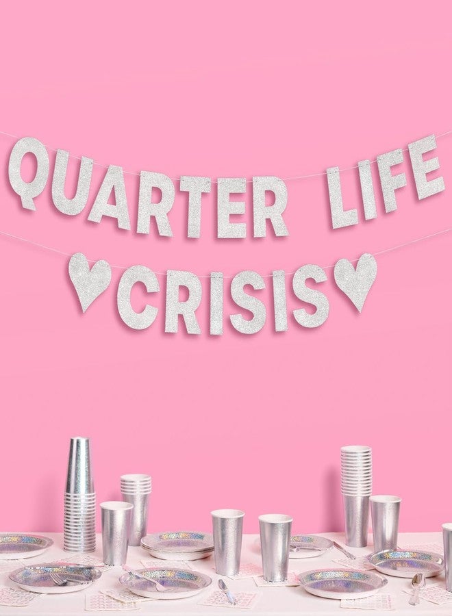 xo, Fetti Quarter Life Crisis Banner - Silver Glitter, 4 Ft. | Fun Birthday Party Decorations, 25th Birthday Decor, HBD, Gag Gift, Photobooth Backdrop, 30th Birthday - Image 1