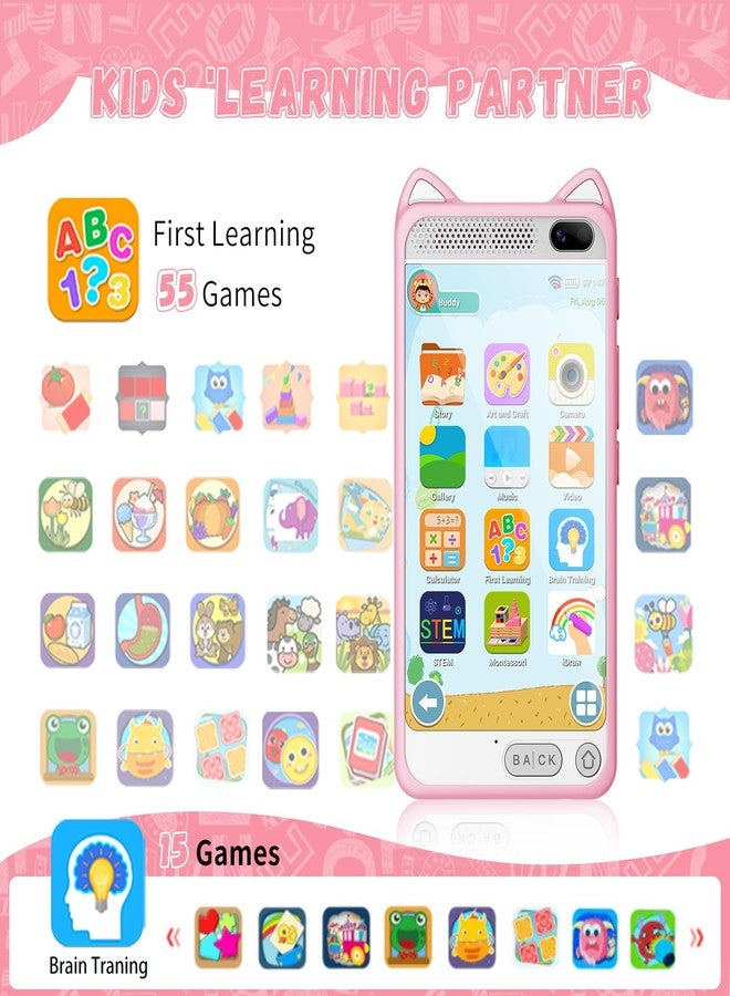 E teacher Kids Smart Phone for Girls, 3.97" Touchscreen Kids Phone Toys for 3-12 Birthday, Dual Camera, Built-in 8G SD Card Cell Phone for Boys Girls Toys(Pink) - Image 2