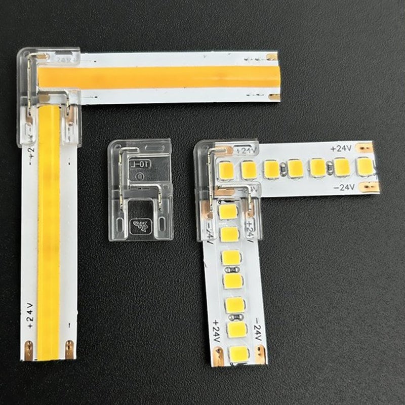 ENQIMAOYI 20Pcs L Shape 2 Pin 10mm COB LED Light Strip Connectors, Gapless Solderless Clear Connector Strip to Strip LED Corner Connectors for SMD COB 3528-2835 LED High Density Strip Lights (10mm L SMDCOB) - Image 1