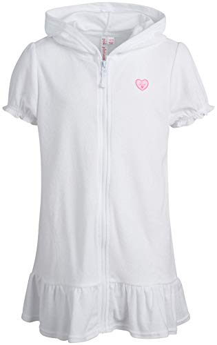 Pink Platinum Girls Swim Cover Up - Full Zip Hooded Ruffled Kids Terry Cloth Bathrobe, Swim Cover Up Dress for Girls (2T-16), Size 2T, White - Image 1