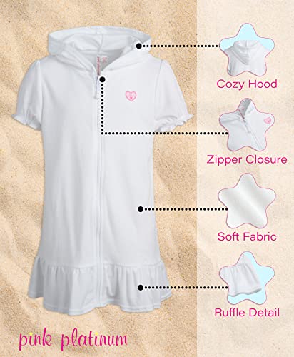 Pink Platinum Girls Swim Cover Up - Full Zip Hooded Ruffled Kids Terry Cloth Bathrobe, Swim Cover Up Dress for Girls (2T-16), Size 2T, White - Image 2