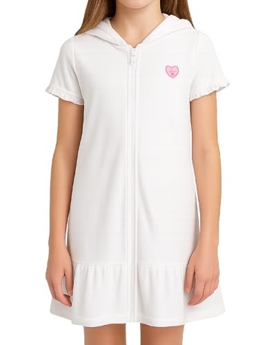 Pink Platinum Girls Swim Cover Up - Full Zip Hooded Ruffled Kids Terry Cloth Bathrobe, Swim Cover Up Dress for Girls (2T-16), Size 2T, White - Image 3