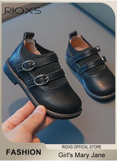 RIOXS Girl's Mary Jane, Formal Dress Shoes, Classic School Uniform Shoes, Faux Leather Shoes, Fashion Dance Flats For Toddler/ Little Kid, Black Princess Shoes, Birthday Party Flats, Toddler Mary Janes, Girl's Black School Shoes  - Image 1