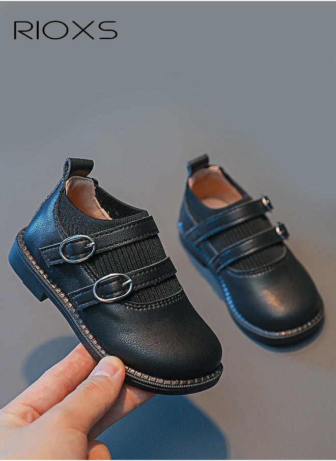 RIOXS Girl's Mary Jane, Formal Dress Shoes, Classic School Uniform Shoes, Faux Leather Shoes, Fashion Dance Flats For Toddler/ Little Kid, Black Princess Shoes, Birthday Party Flats, Toddler Mary Janes, Girl's Black School Shoes  - Image 1