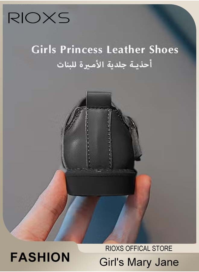RIOXS Girl's Mary Jane, Formal Dress Shoes, Classic School Uniform Shoes, Faux Leather Shoes, Fashion Dance Flats For Toddler/ Little Kid, Black Princess Shoes, Birthday Party Flats, Toddler Mary Janes, Girl's Black School Shoes  - Image 5