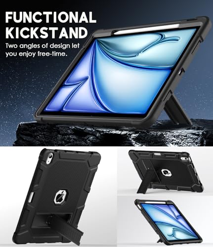 Azzsy Case for iPad Air 13-inch (M3/M2) 2025/2024, [Built-in Pencil Holder] Heavy Duty Shockproof Rugged Protective Case for 13 inch iPad Air (2025/2024 Version), Black - Image 3