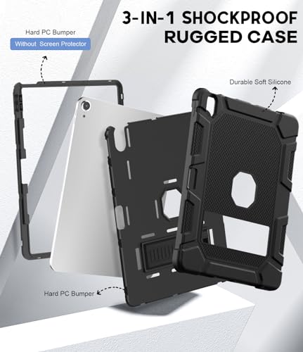 Azzsy Case for iPad Air 13-inch (M3/M2) 2025/2024, [Built-in Pencil Holder] Heavy Duty Shockproof Rugged Protective Case for 13 inch iPad Air (2025/2024 Version), Black - Image 5