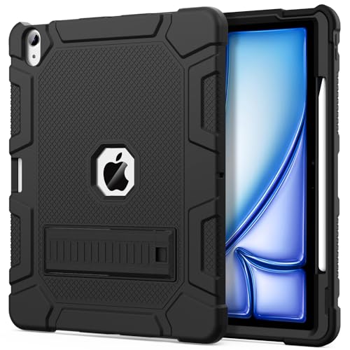 Azzsy Case for iPad Air 13-inch (M3/M2) 2025/2024, [Built-in Pencil Holder] Heavy Duty Shockproof Rugged Protective Case for 13 inch iPad Air (2025/2024 Version), Black - Image 1