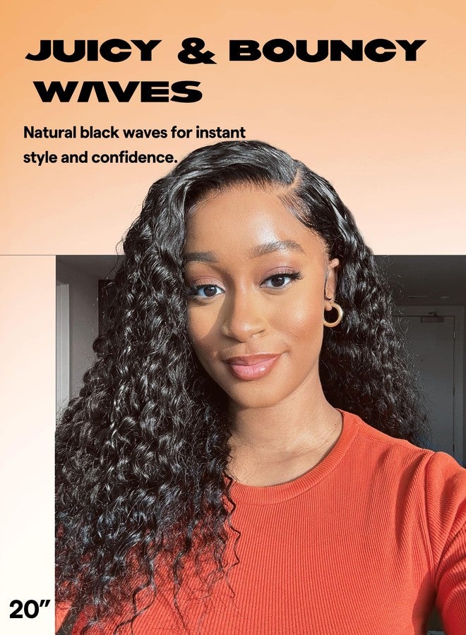GORGIUS Glueless Water Wave Lace Front Wigs Natural Black Synthetic Curly Wig Pre Cut Pre Plucked Side Parted Hairline 20 Inch - Image 2