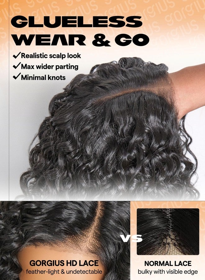 GORGIUS Glueless Water Wave Lace Front Wigs Natural Black Synthetic Curly Wig Pre Cut Pre Plucked Side Parted Hairline 20 Inch - Image 3