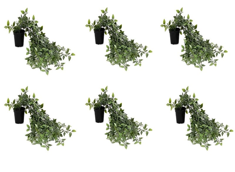 PAPERI Artificial Hanging Plant for Home Decor – Balcony Decoration Items, Outdoor Garden Decorative Fake Plant, Plastic Vine Leaves with Pot, Long Green Leaf Vines for Living Room (Pack of 6) - Image 1