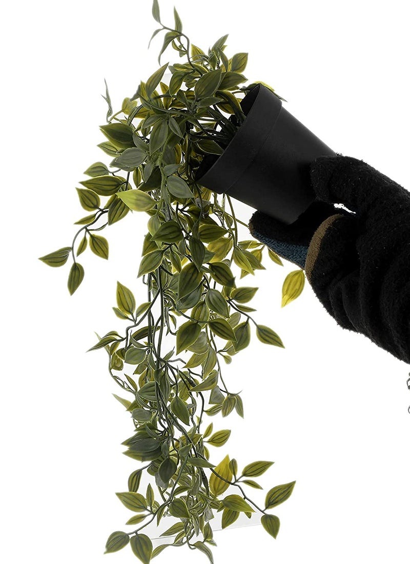 PAPERI Artificial Hanging Plant for Home Decor – Balcony Decoration Items, Outdoor Garden Decorative Fake Plant, Plastic Vine Leaves with Pot, Long Green Leaf Vines for Living Room (Pack of 6) - Image 5