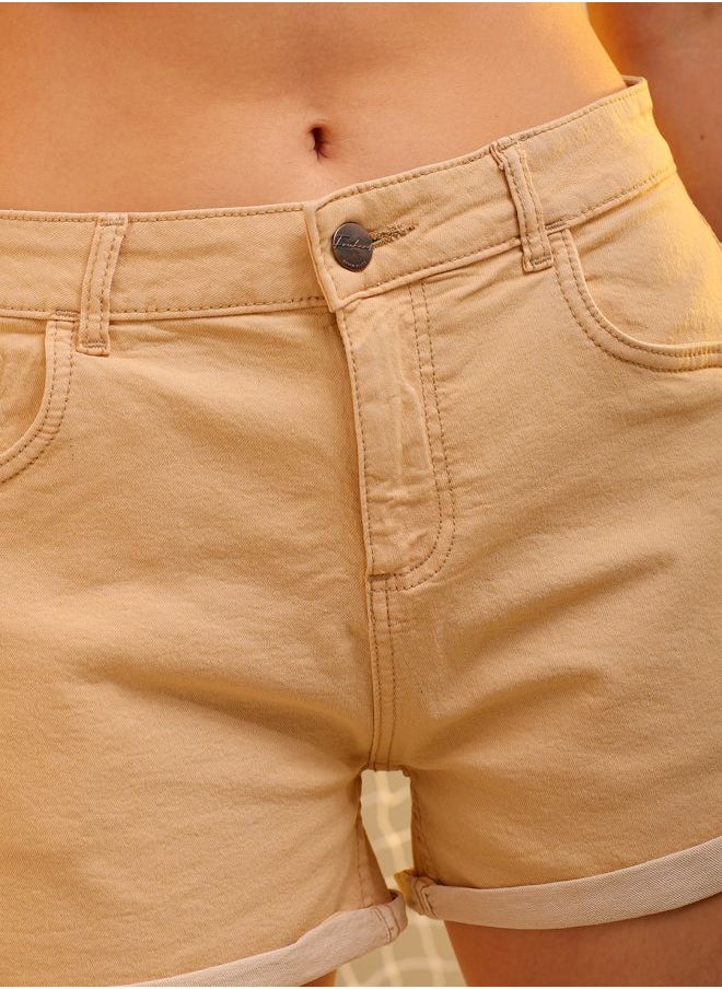 Freehand - Women Slim Fit Casual Solid Denim Shorts - Image 1