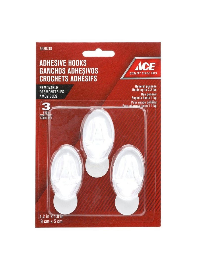 ACE Ace Adhesive Hooks 3 x 5cm 3Pcs 