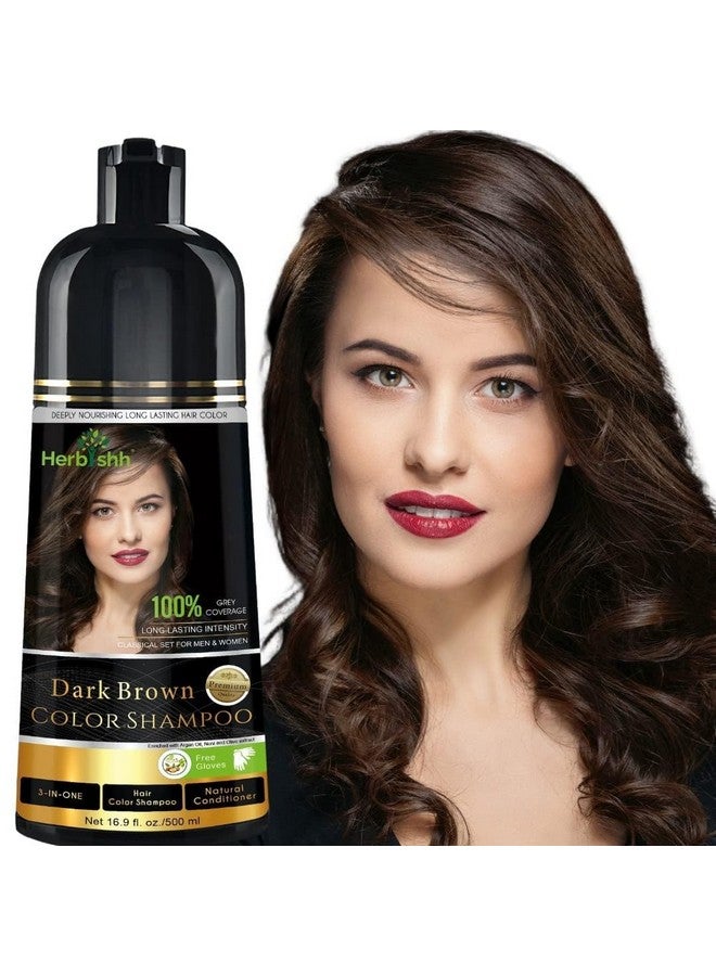 Herbishh Hair Color Shampoo For Gray Hair Magic Hair Dye Shampoo Colors Hair In Minutes Long Lasting 500 Ml 3 In 1 Hair Color Ammonia Free (Dark Brown) - Image 1